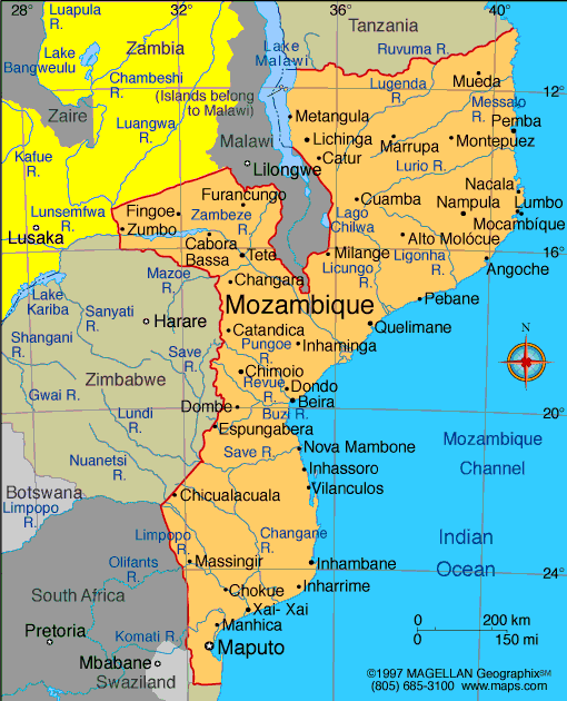 mosambik diplomatisch karte